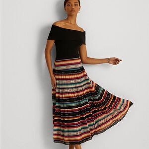 Lauren Ralph Black Label Striped Crinkle Georgette Maxi Skirt Macy's Sz 0